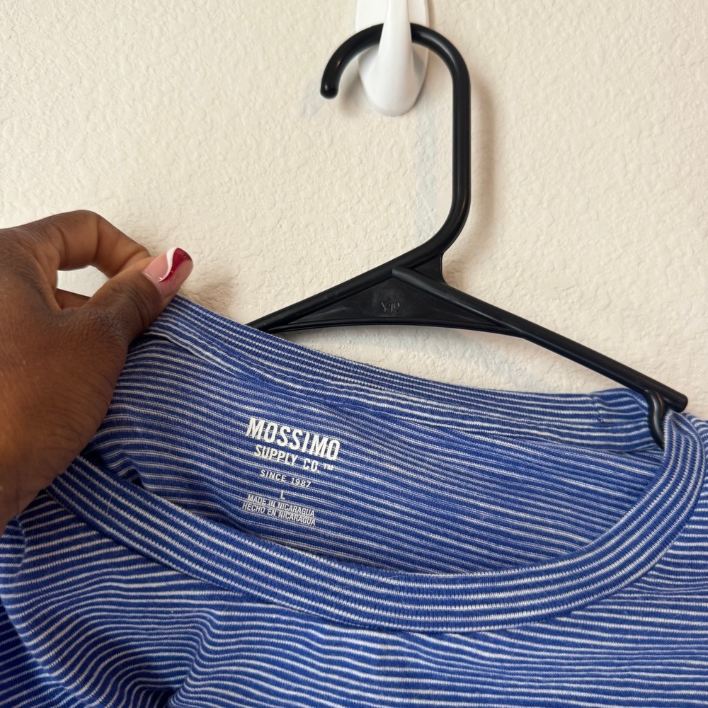 Mossimo Supply Co Womens Blue White Striped Crew Neck Short Sleeve Tee Shirt L - Picture 6 of 6